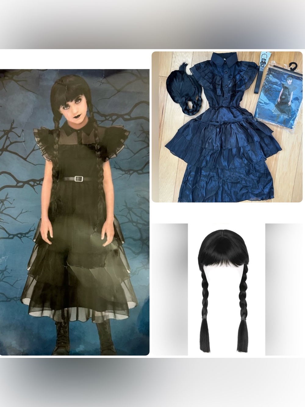 NEW Girls Halloween Costume Ruffled Dress/with Wig & Belt NW